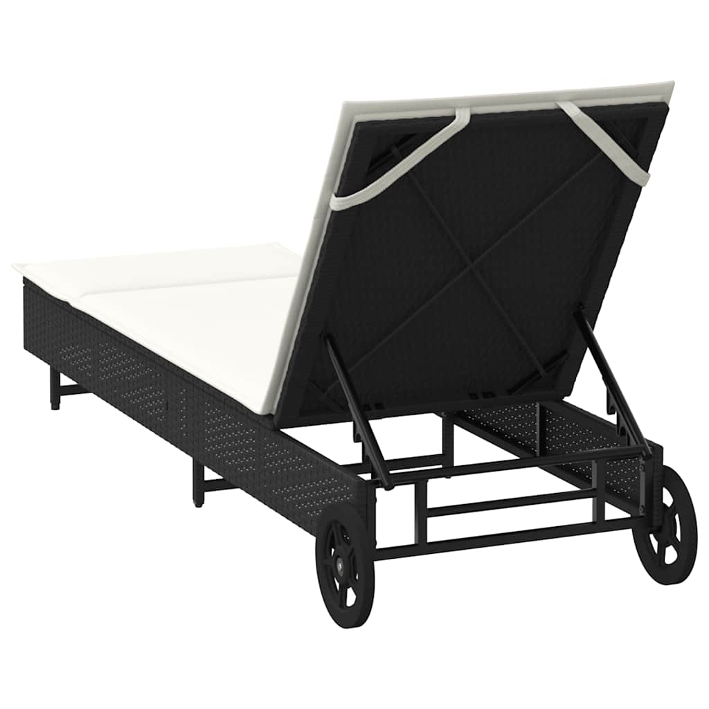 Ligbed met wielen en kussen poly rattan zwart is nu te koop bij PeponiXL, paradijselijk wonen!