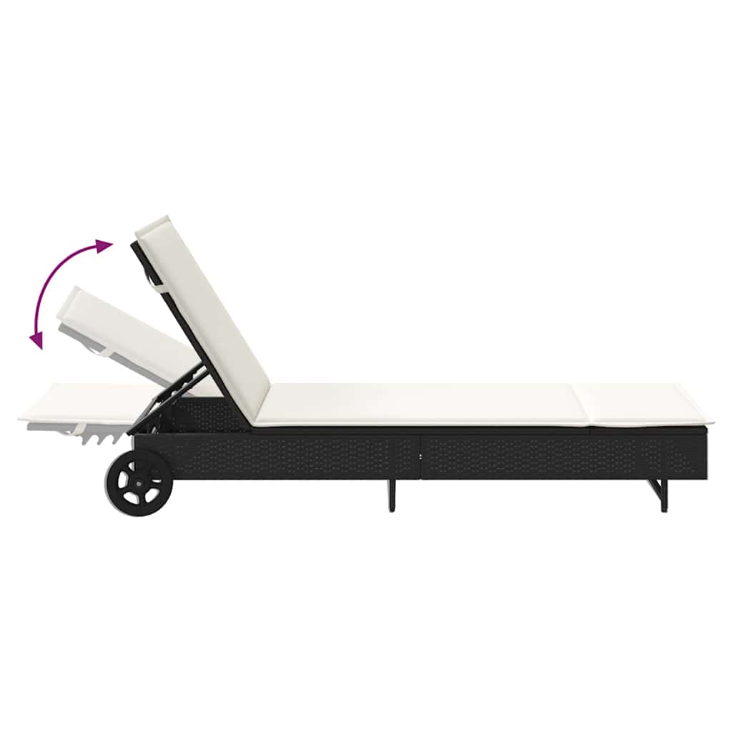 Ligbed met wielen en kussen poly rattan zwart is nu te koop bij PeponiXL, paradijselijk wonen!