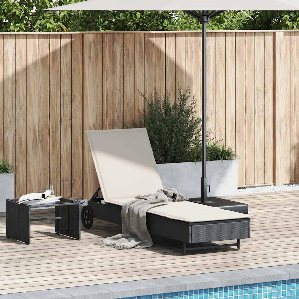 Ligbed met wielen en kussen poly rattan zwart is nu te koop bij PeponiXL, paradijselijk wonen!