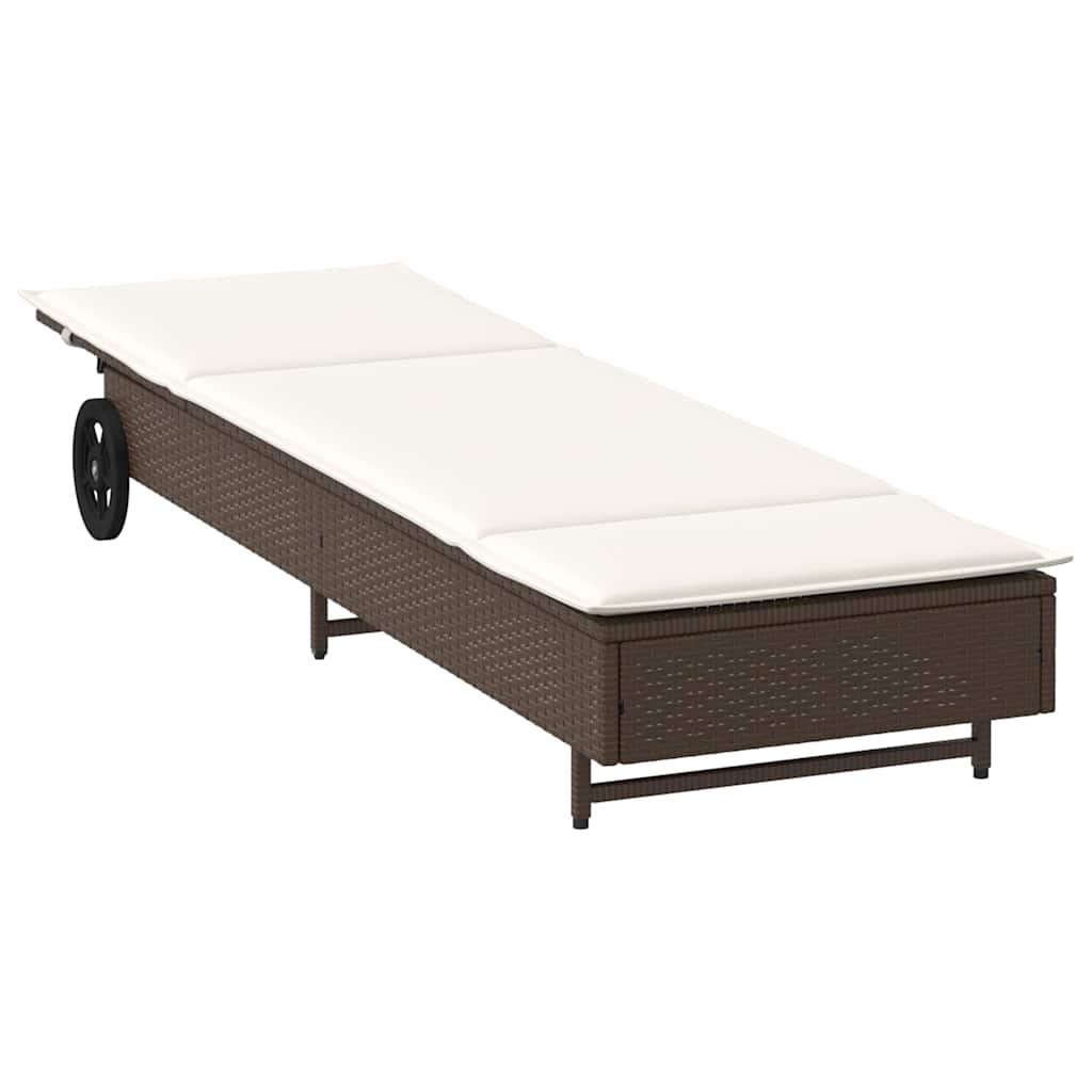 Ligbed met wielen en kussen poly rattan bruin is nu te koop bij PeponiXL, paradijselijk wonen!