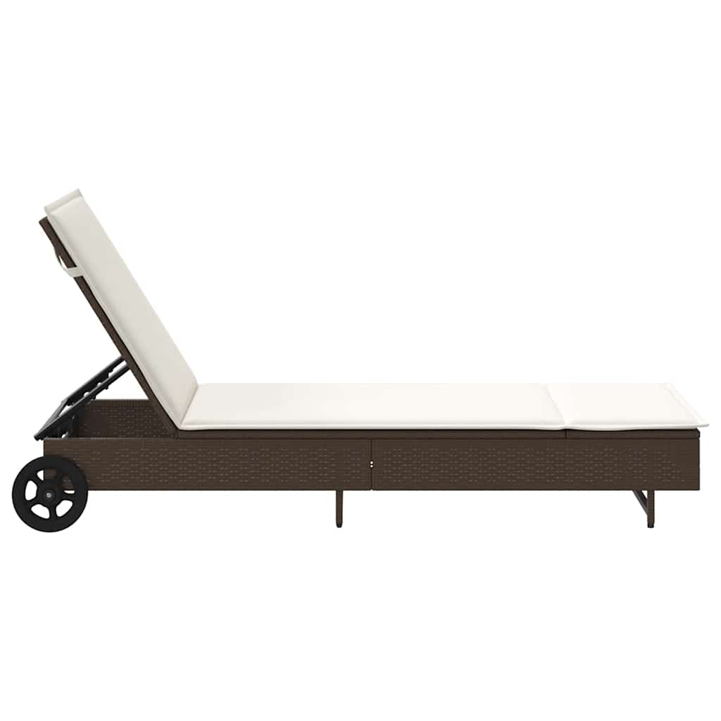 Ligbed met wielen en kussen poly rattan bruin is nu te koop bij PeponiXL, paradijselijk wonen!