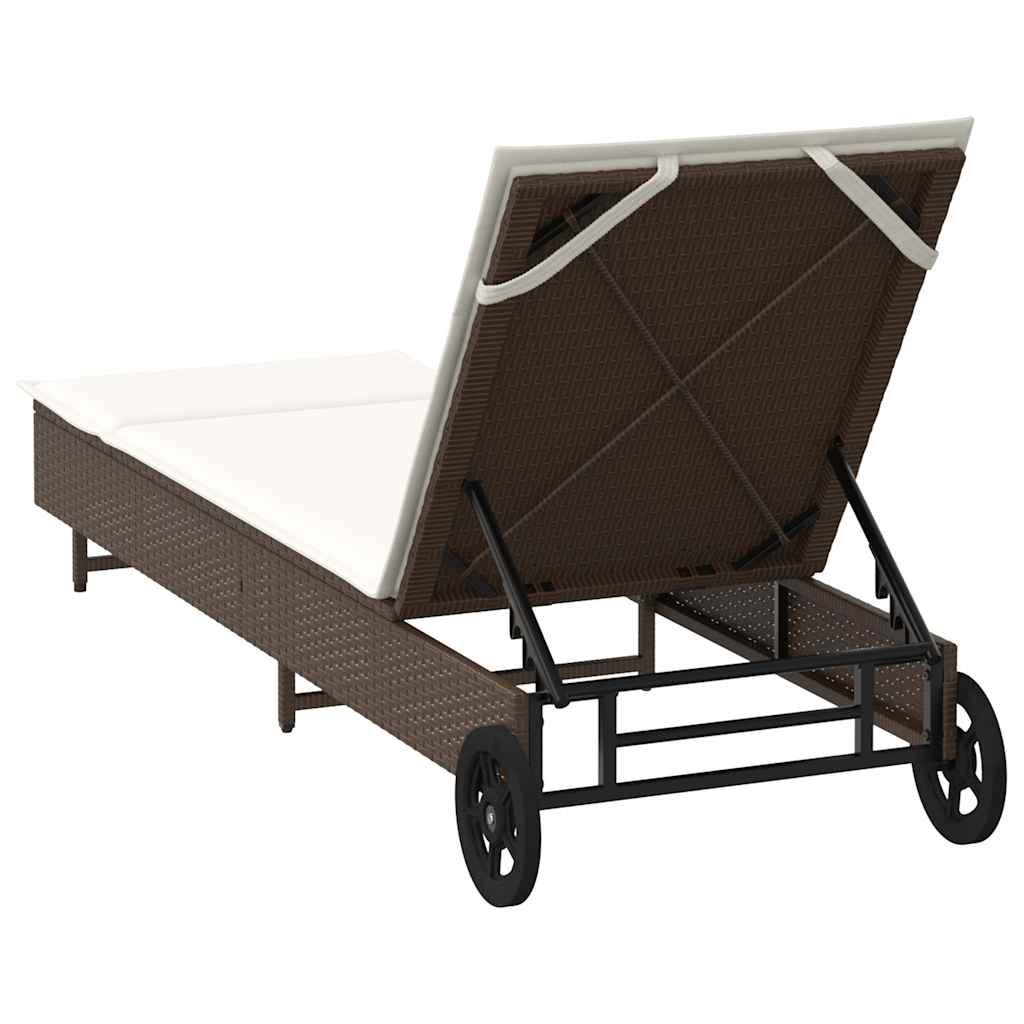 Ligbed met wielen en kussen poly rattan bruin is nu te koop bij PeponiXL, paradijselijk wonen!