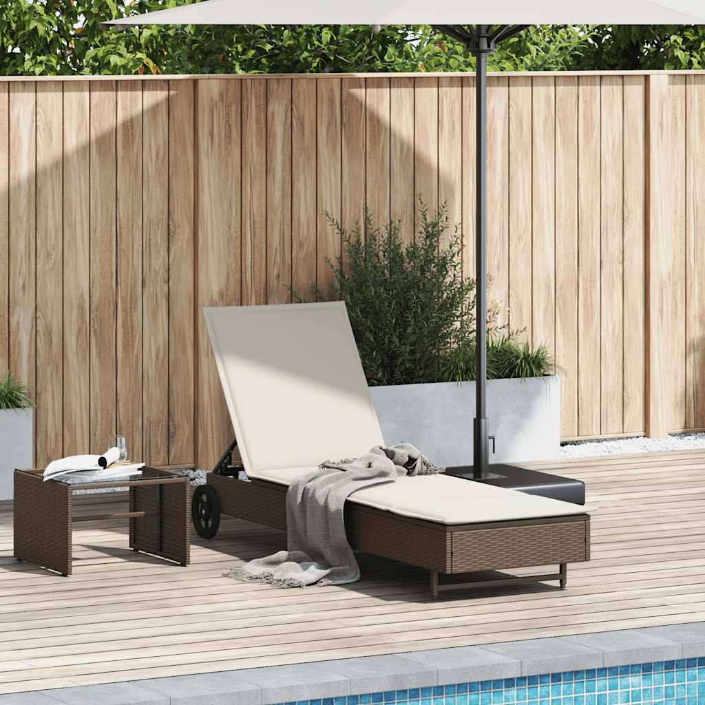Ligbed met wielen en kussen poly rattan bruin is nu te koop bij PeponiXL, paradijselijk wonen!
