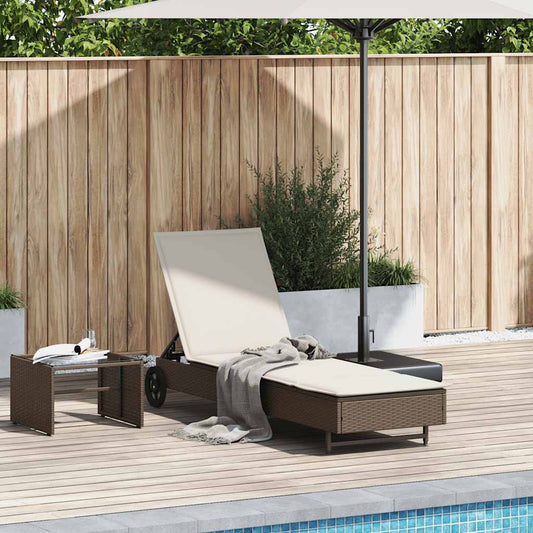 Ligbed met wielen en kussen poly rattan bruin is nu te koop bij PeponiXL, paradijselijk wonen!