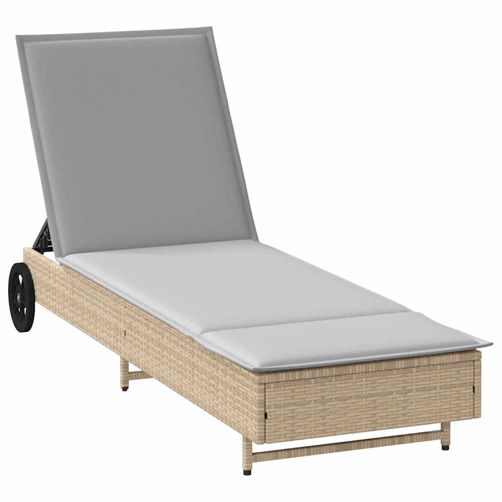 Ligbed met wielen en kussen poly rattan beige is nu te koop bij PeponiXL, paradijselijk wonen!