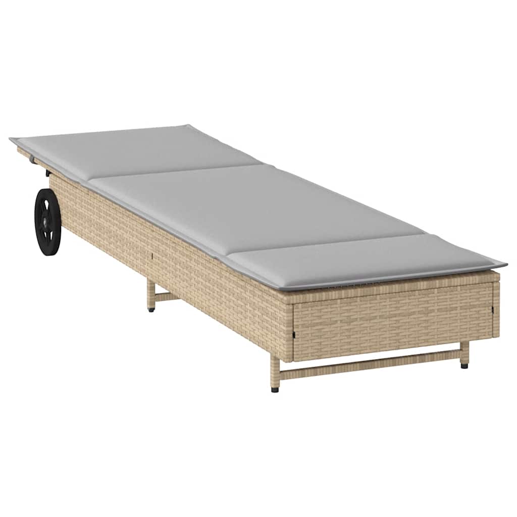 Ligbed met wielen en kussen poly rattan beige is nu te koop bij PeponiXL, paradijselijk wonen!