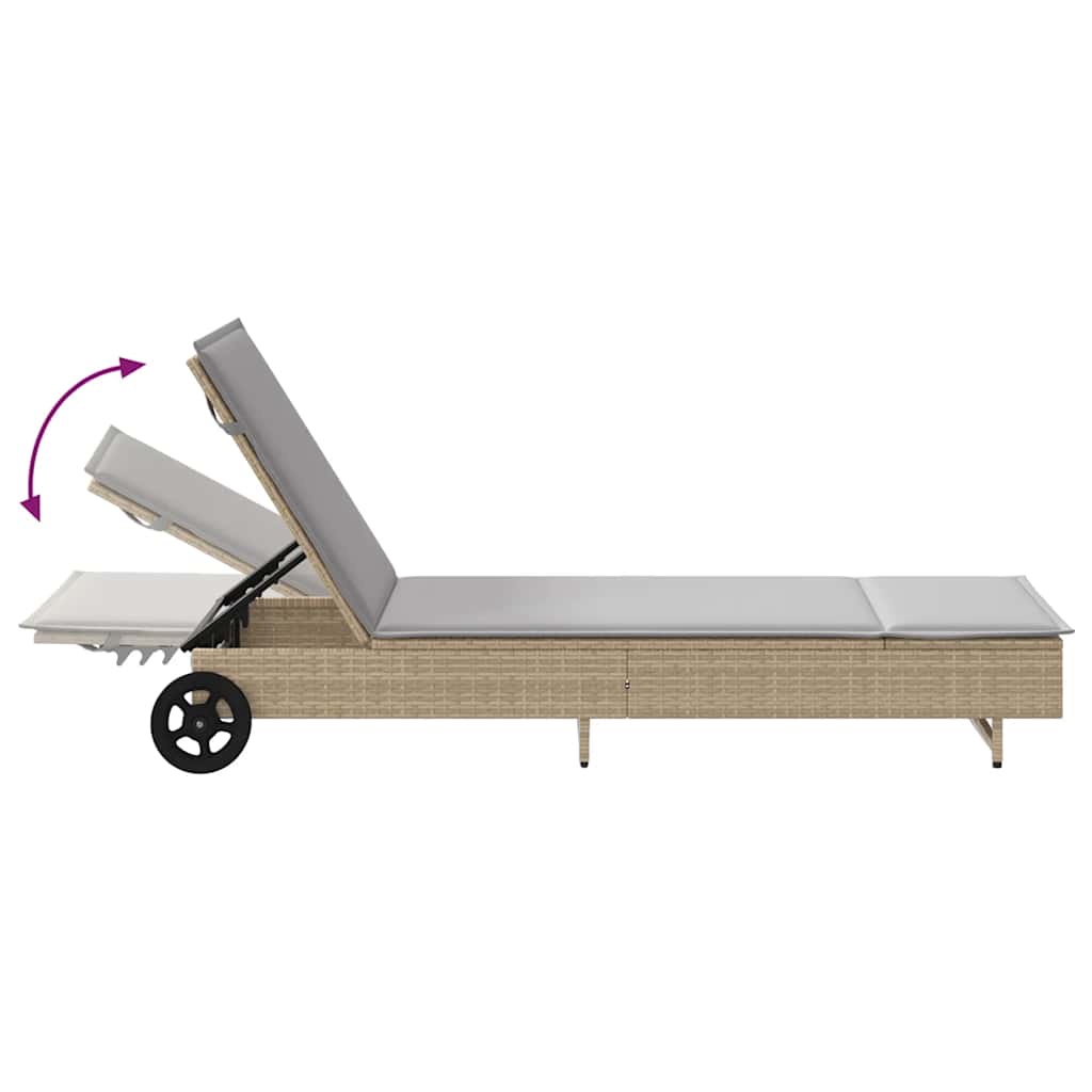 Ligbed met wielen en kussen poly rattan beige is nu te koop bij PeponiXL, paradijselijk wonen!