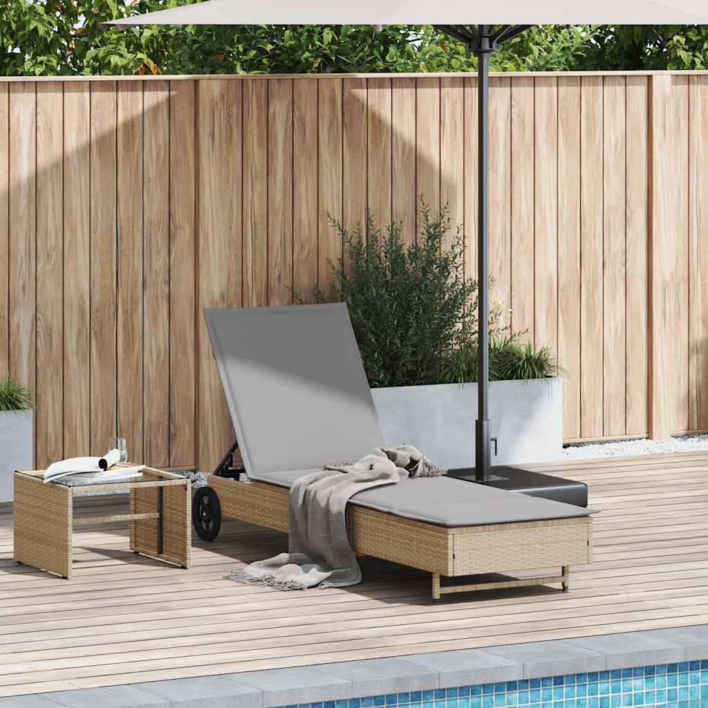Ligbed met wielen en kussen poly rattan beige is nu te koop bij PeponiXL, paradijselijk wonen!