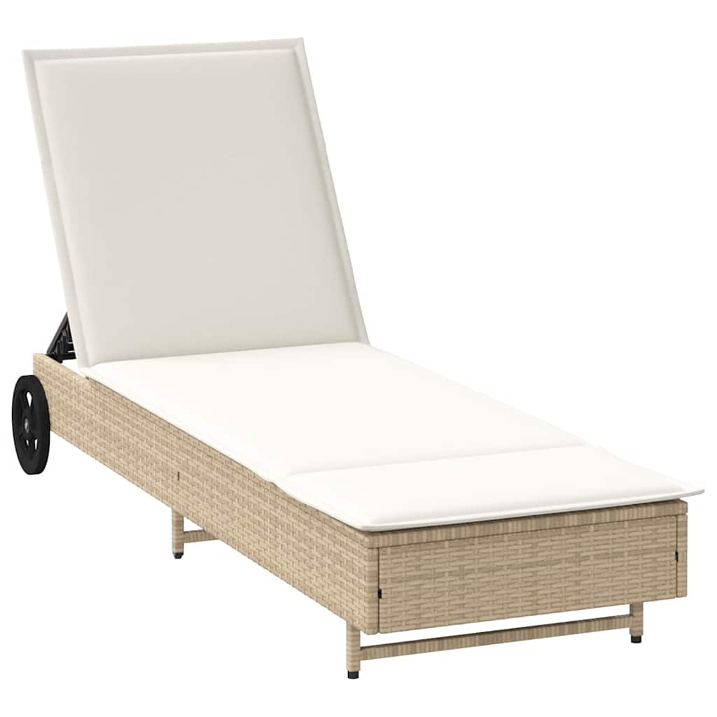 Ligbed met wielen en kussen poly rattan beige is nu te koop bij PeponiXL, paradijselijk wonen!