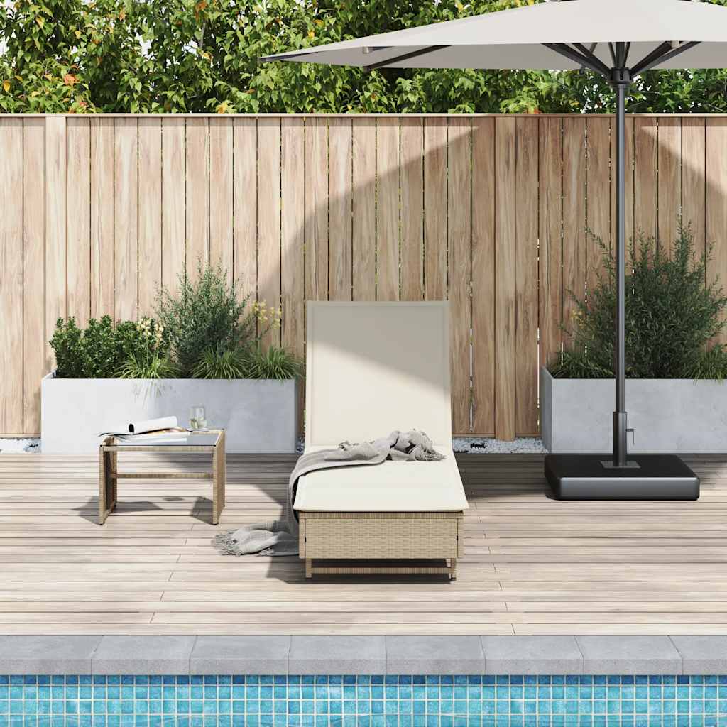 Ligbed met wielen en kussen poly rattan beige is nu te koop bij PeponiXL, paradijselijk wonen!