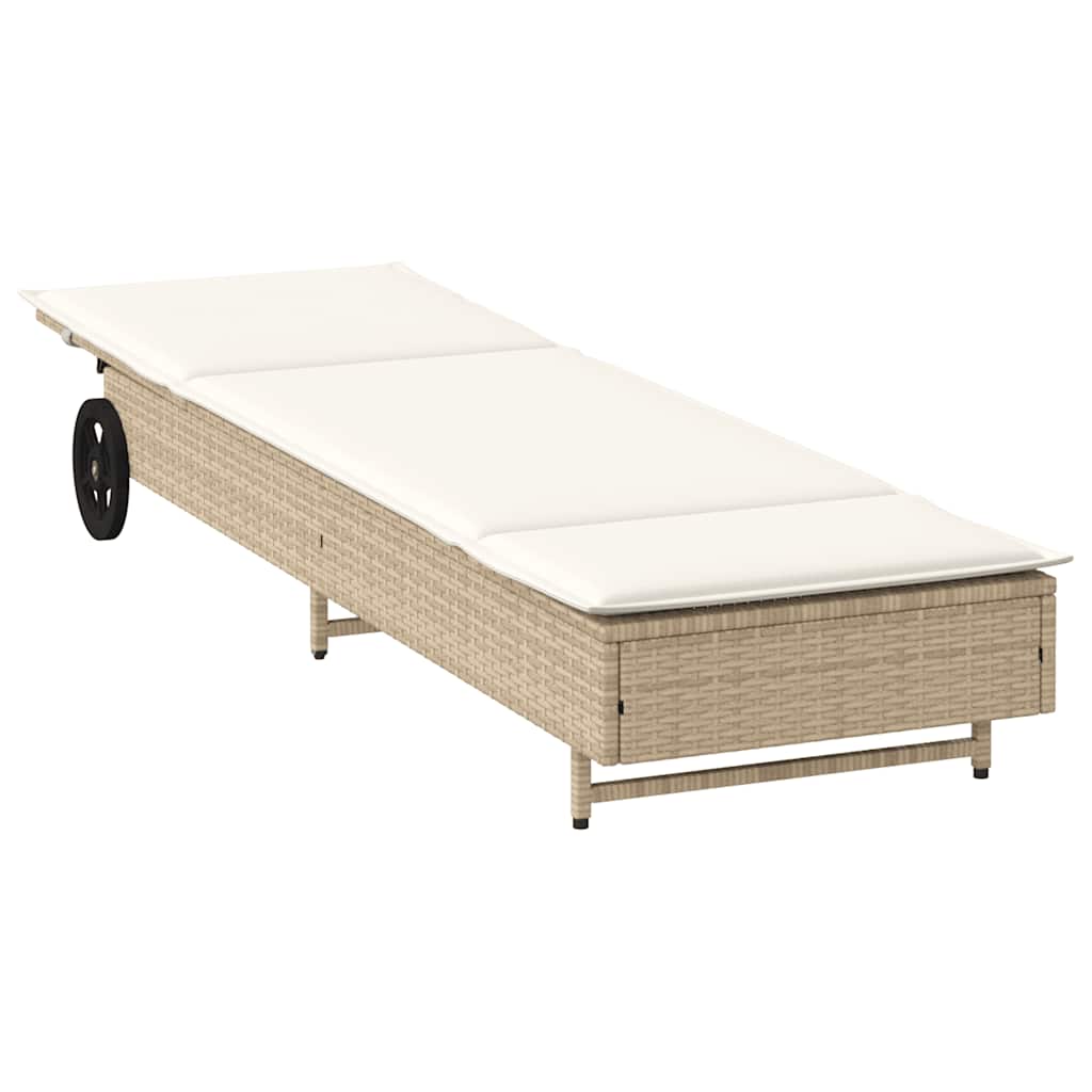 Ligbed met wielen en kussen poly rattan beige is nu te koop bij PeponiXL, paradijselijk wonen!