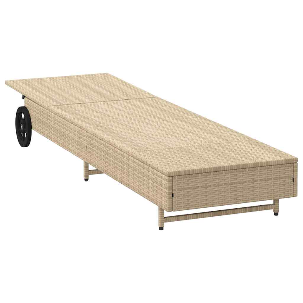 Ligbed met wielen en kussen poly rattan beige is nu te koop bij PeponiXL, paradijselijk wonen!