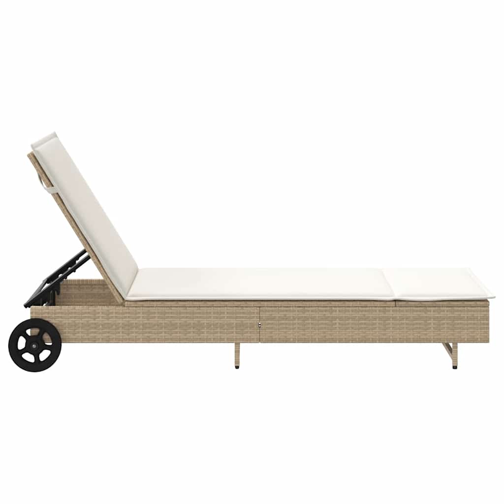 Ligbed met wielen en kussen poly rattan beige is nu te koop bij PeponiXL, paradijselijk wonen!