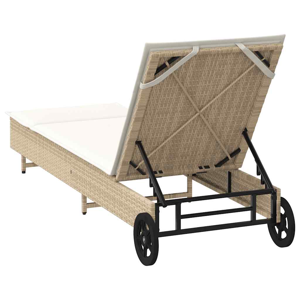 Ligbed met wielen en kussen poly rattan beige is nu te koop bij PeponiXL, paradijselijk wonen!