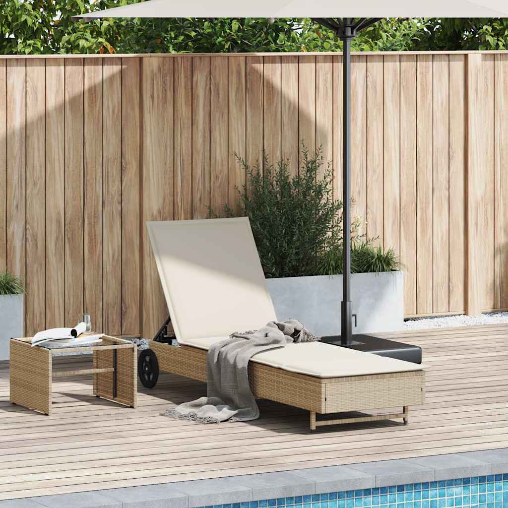 Ligbed met wielen en kussen poly rattan beige is nu te koop bij PeponiXL, paradijselijk wonen!
