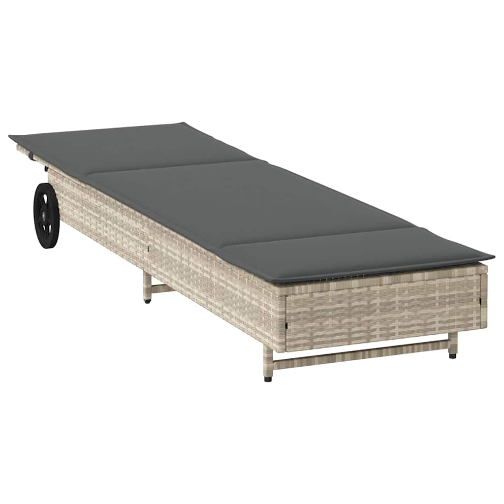 Ligbed met wielen en kussens poly rattan lichtgrijs is nu te koop bij PeponiXL, paradijselijk wonen!