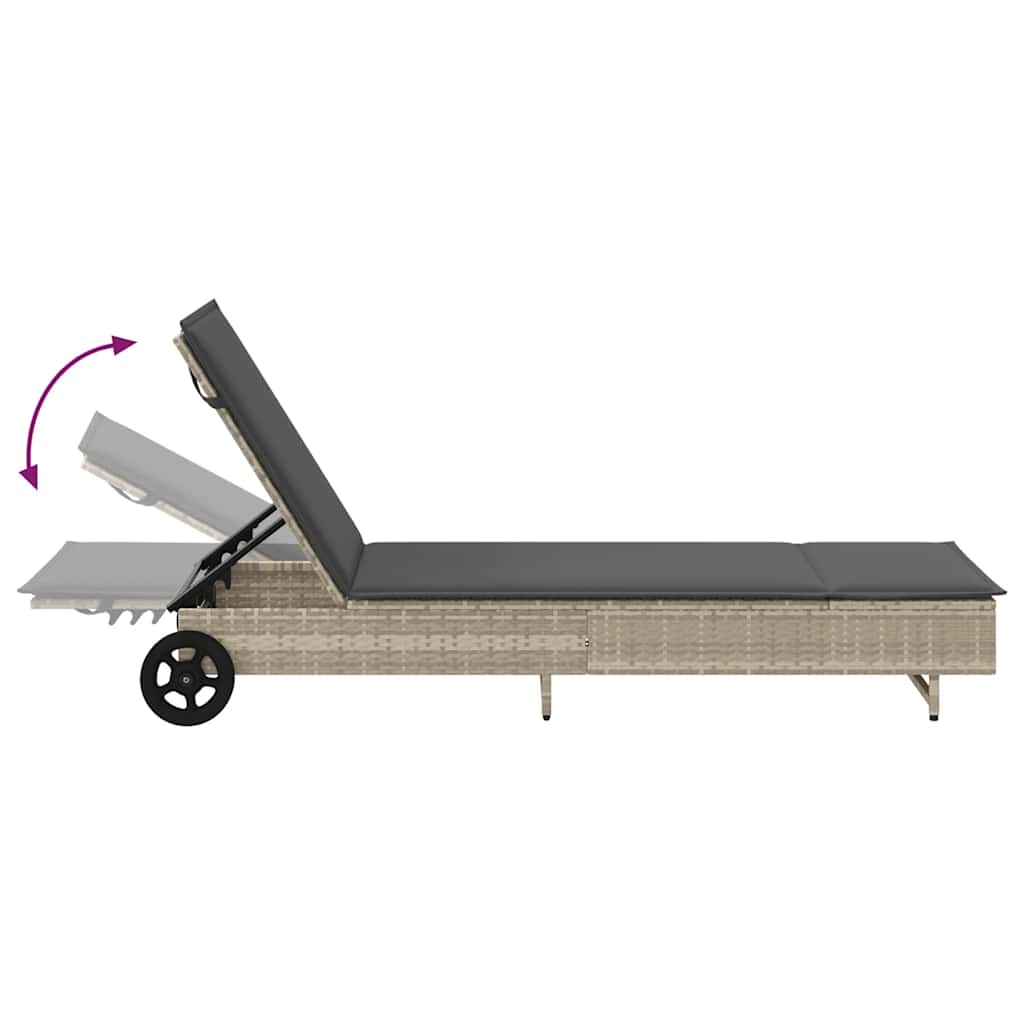 Ligbed met wielen en kussens poly rattan lichtgrijs is nu te koop bij PeponiXL, paradijselijk wonen!