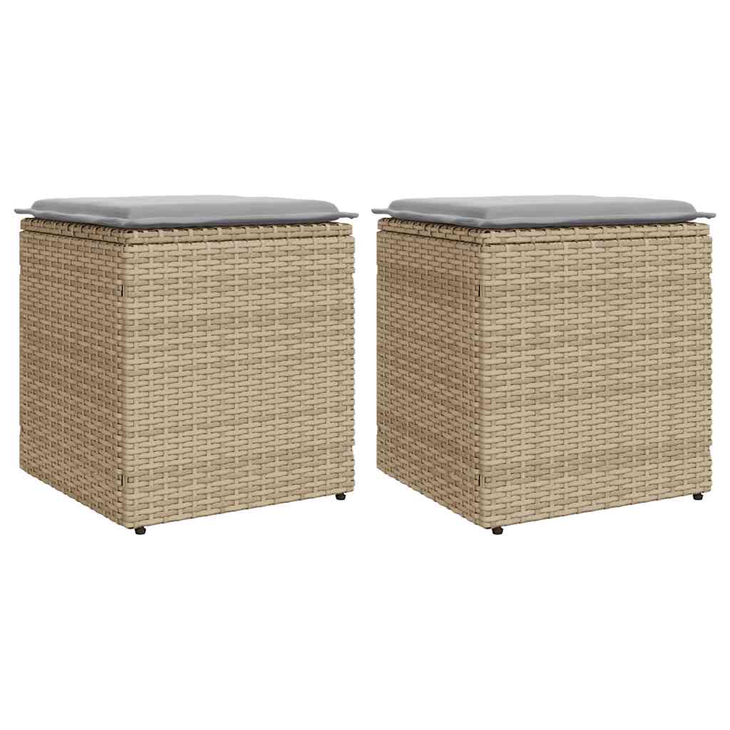 Tuinkrukken met kussens 2 st 40x40x43 cm poly rattan beige is nu te koop bij PeponiXL, paradijselijk wonen!