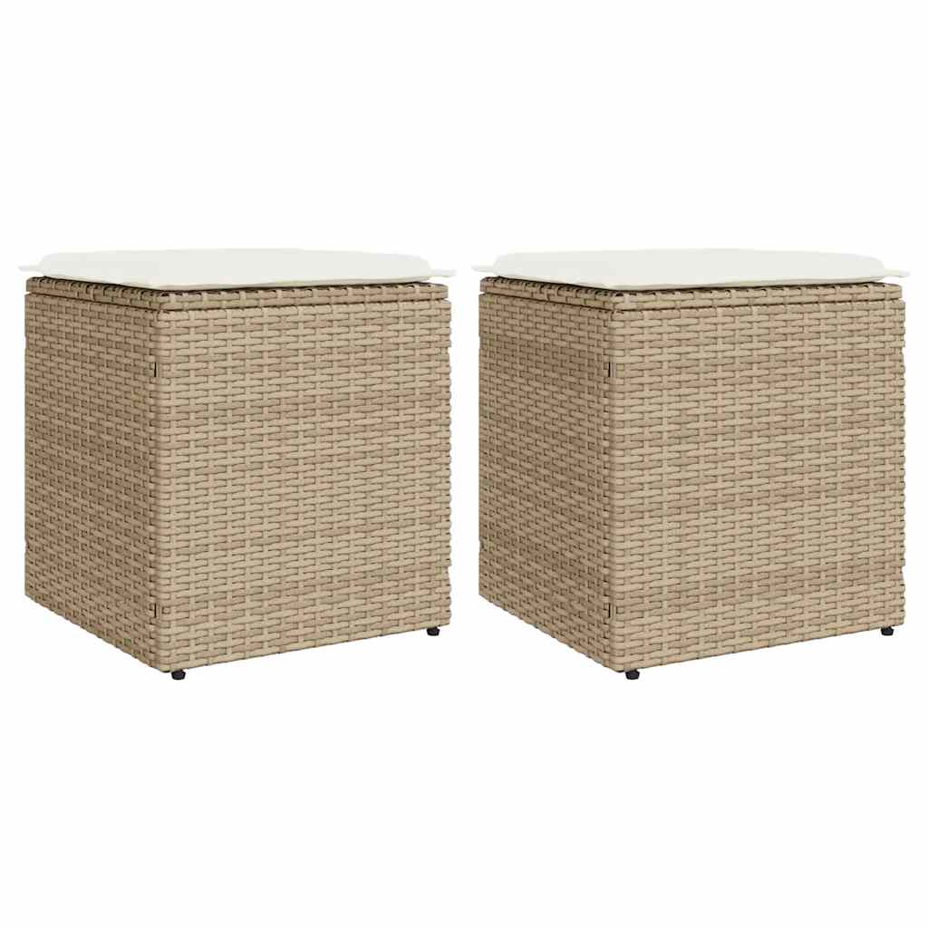Tuinkrukken met kussens 2 st 40x40x43 cm poly rattan beige is nu te koop bij PeponiXL, paradijselijk wonen!