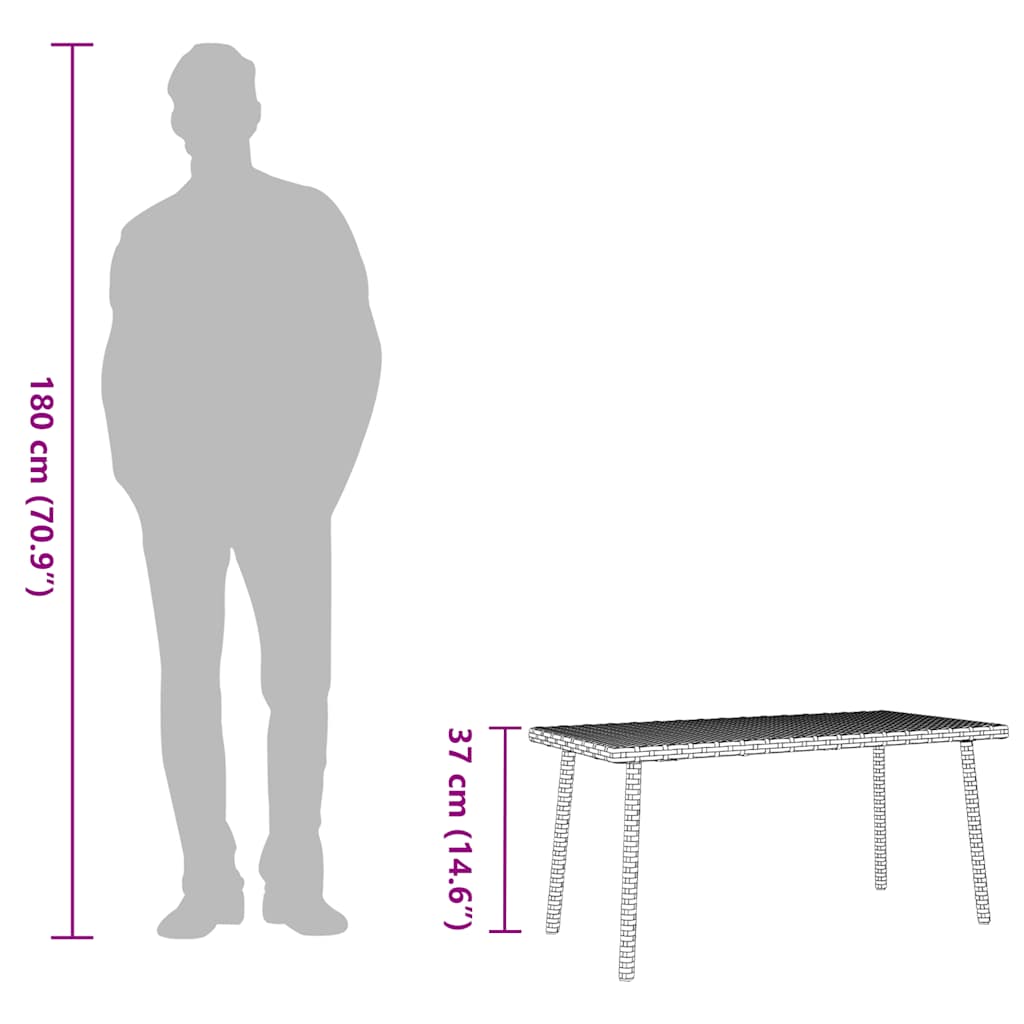 Tuin salontafel rechthoekig 80x40x37 cm poly rattan grijs is nu te koop bij PeponiXL, paradijselijk wonen!