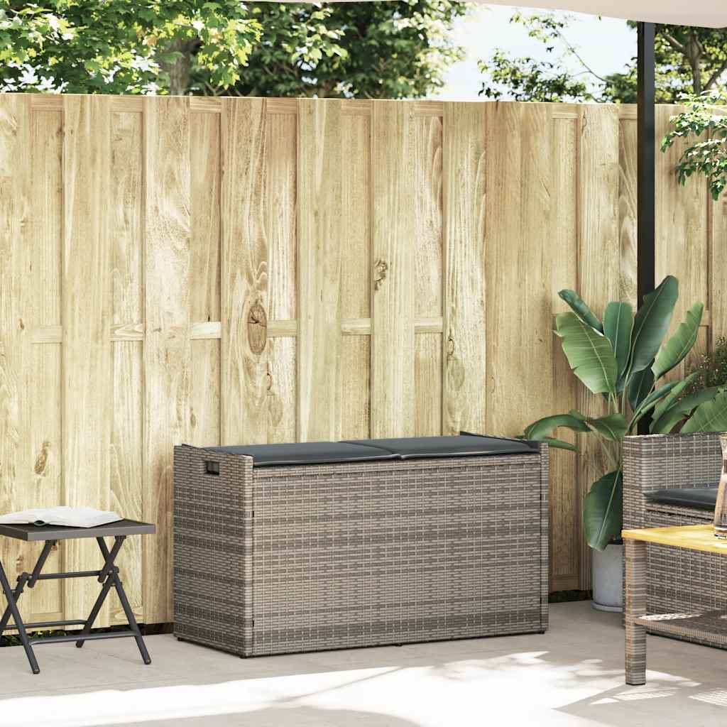 Opbergbank met kussen voor buiten 100 cm poly rattan grijs is nu te koop bij PeponiXL, paradijselijk wonen!