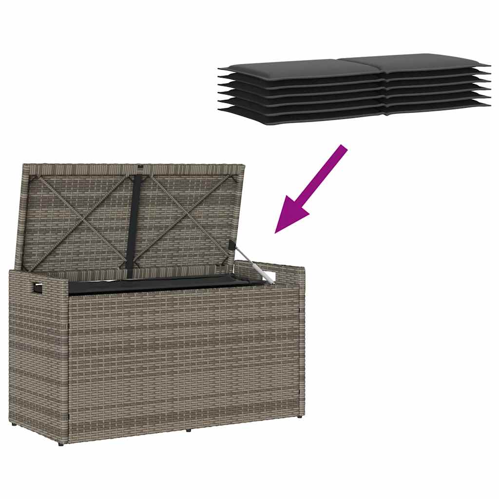 Opbergbank met kussen voor buiten 100 cm poly rattan grijs is nu te koop bij PeponiXL, paradijselijk wonen!