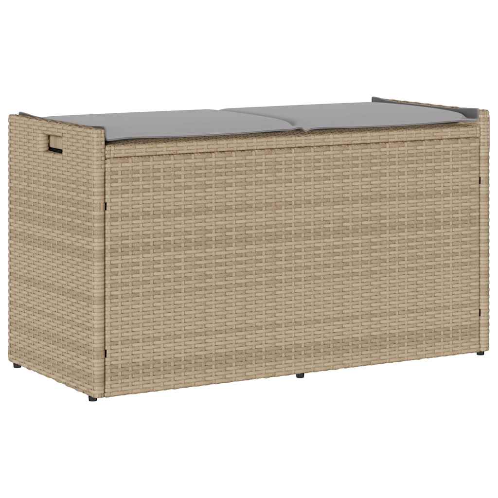 Opbergbank met kussen voor buiten 100 cm poly rattan beige is nu te koop bij PeponiXL, paradijselijk wonen!