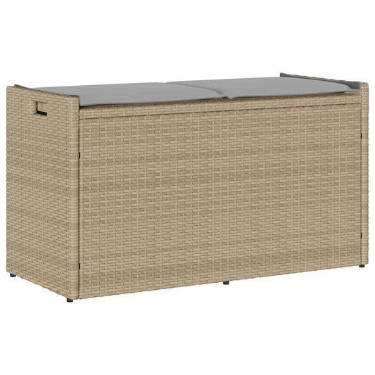 Opbergbank met kussen voor buiten 100 cm poly rattan beige is nu te koop bij PeponiXL, paradijselijk wonen!