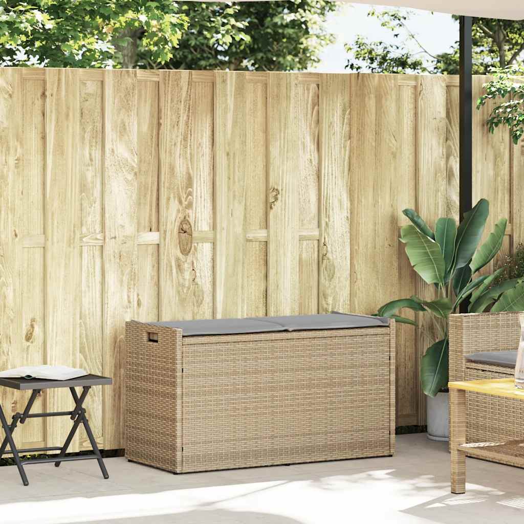 Opbergbank met kussen voor buiten 100 cm poly rattan beige is nu te koop bij PeponiXL, paradijselijk wonen!