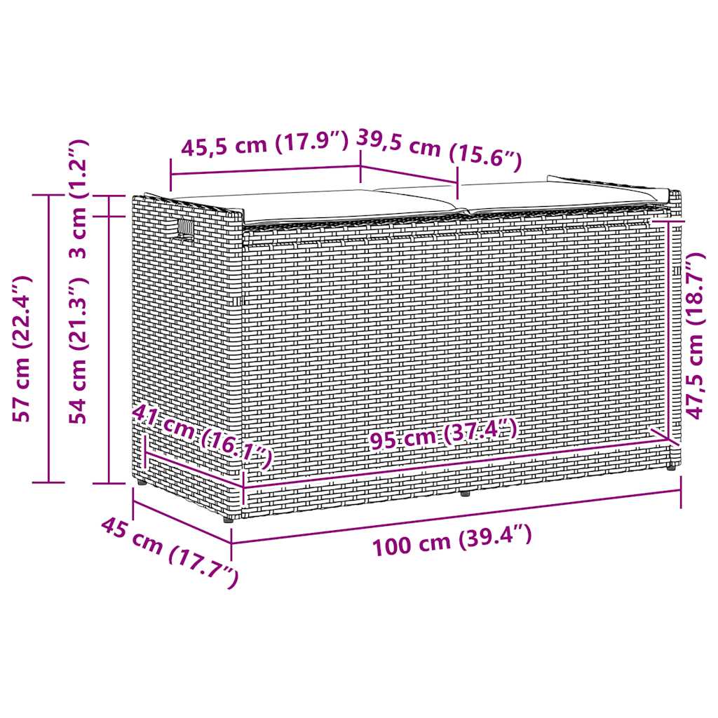 Opbergbank met kussen voor buiten 100 cm poly rattan beige is nu te koop bij PeponiXL, paradijselijk wonen!