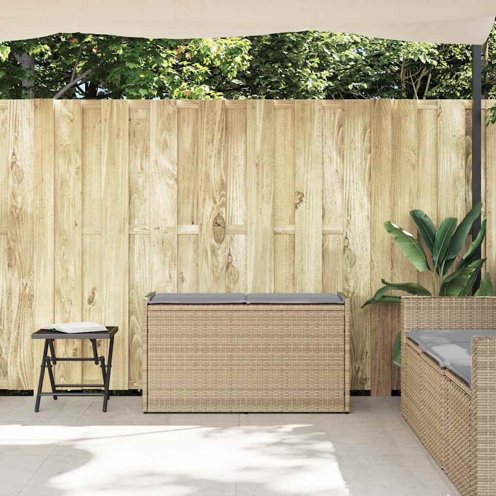Opbergbank met kussen voor buiten 100 cm poly rattan beige is nu te koop bij PeponiXL, paradijselijk wonen!