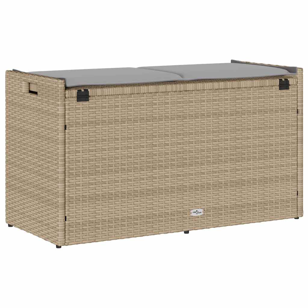 Opbergbank met kussen voor buiten 100 cm poly rattan beige is nu te koop bij PeponiXL, paradijselijk wonen!