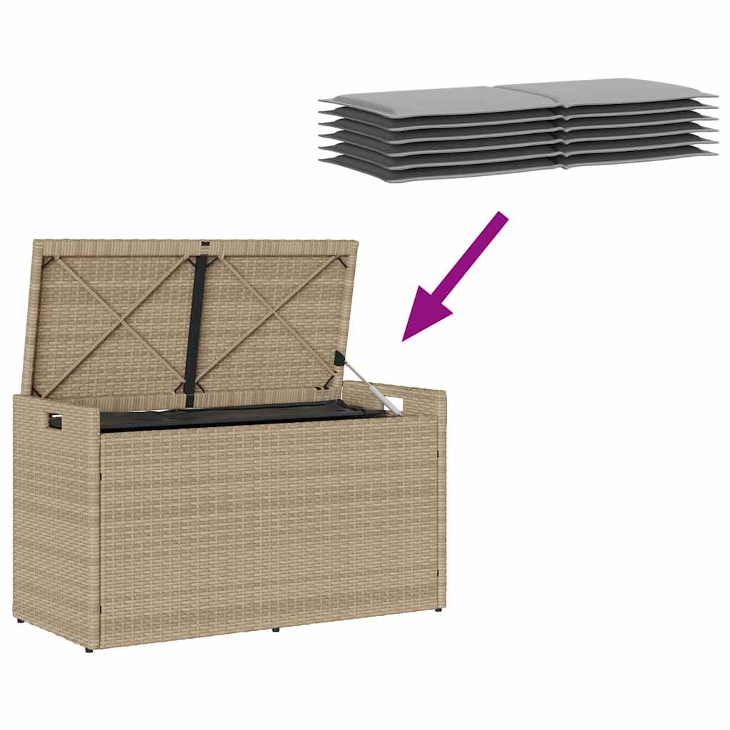 Opbergbank met kussen voor buiten 100 cm poly rattan beige is nu te koop bij PeponiXL, paradijselijk wonen!