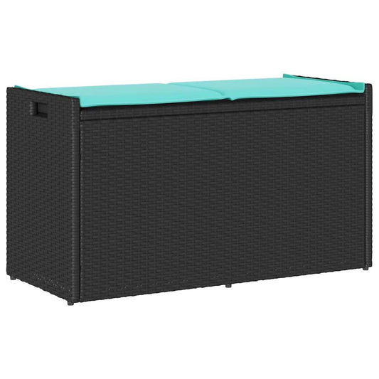 Opbergbank met kussen voor buiten 100 cm poly rattan zwart is nu te koop bij PeponiXL, paradijselijk wonen!