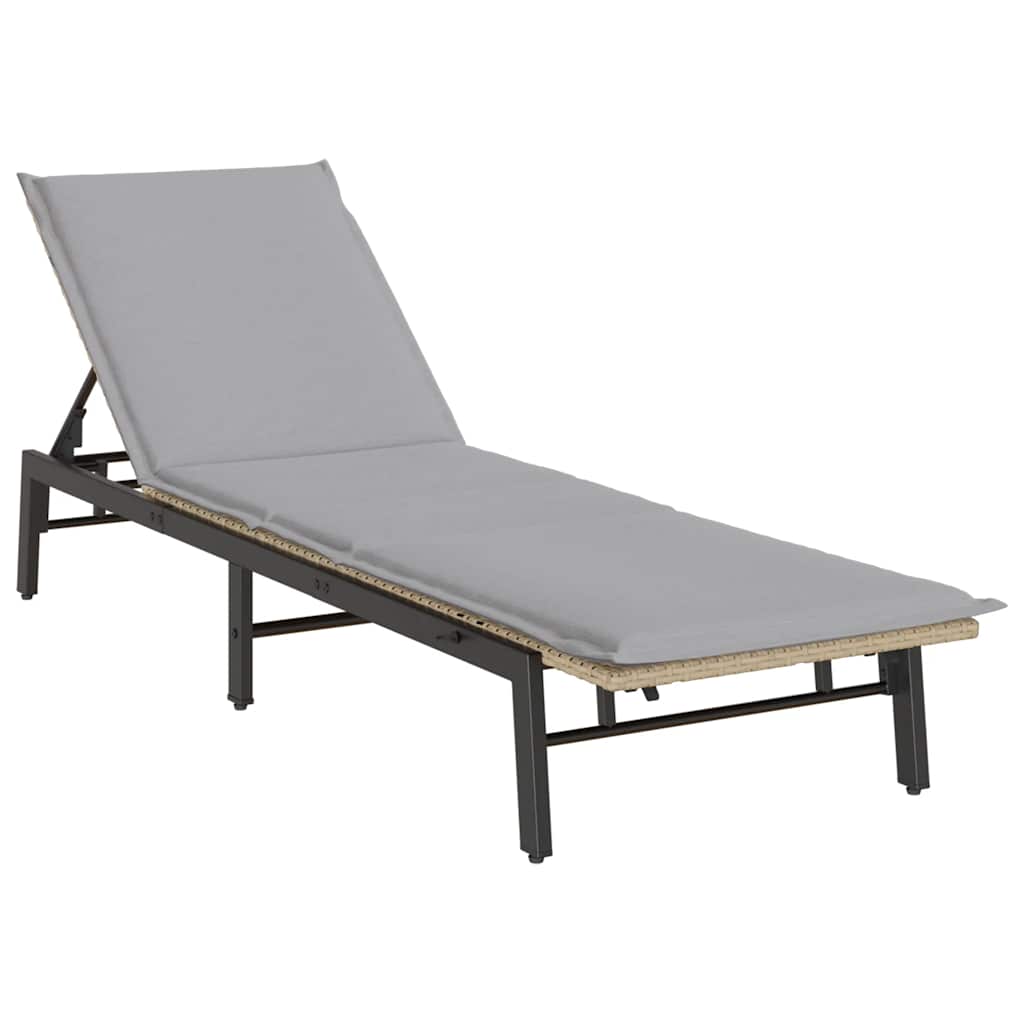 Ligstoel met kussen beige polyrotan is nu te koop bij PeponiXL, paradijselijk wonen!