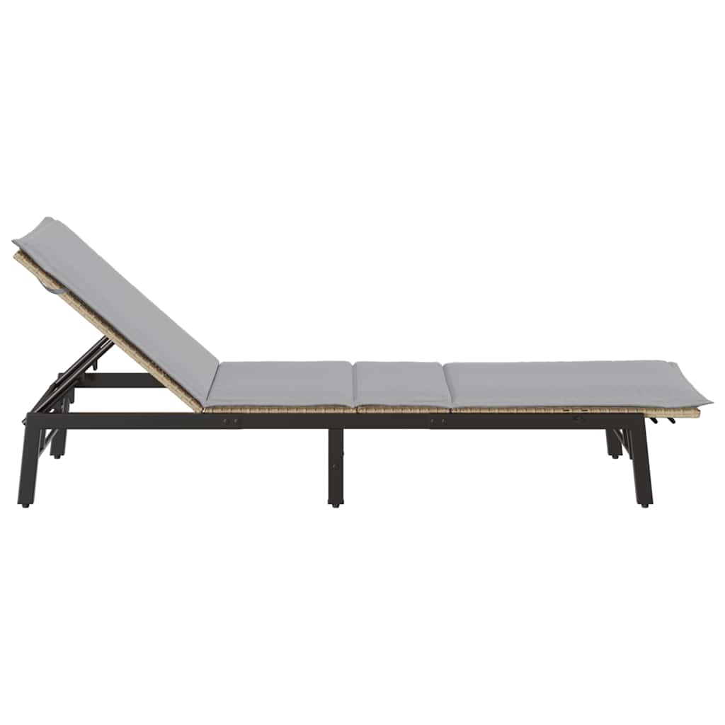 Ligstoel met kussen beige polyrotan is nu te koop bij PeponiXL, paradijselijk wonen!