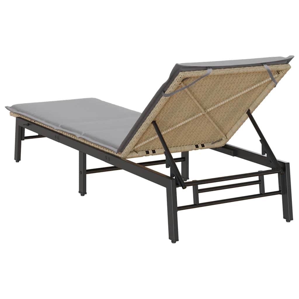 Ligstoel met kussen beige polyrotan is nu te koop bij PeponiXL, paradijselijk wonen!