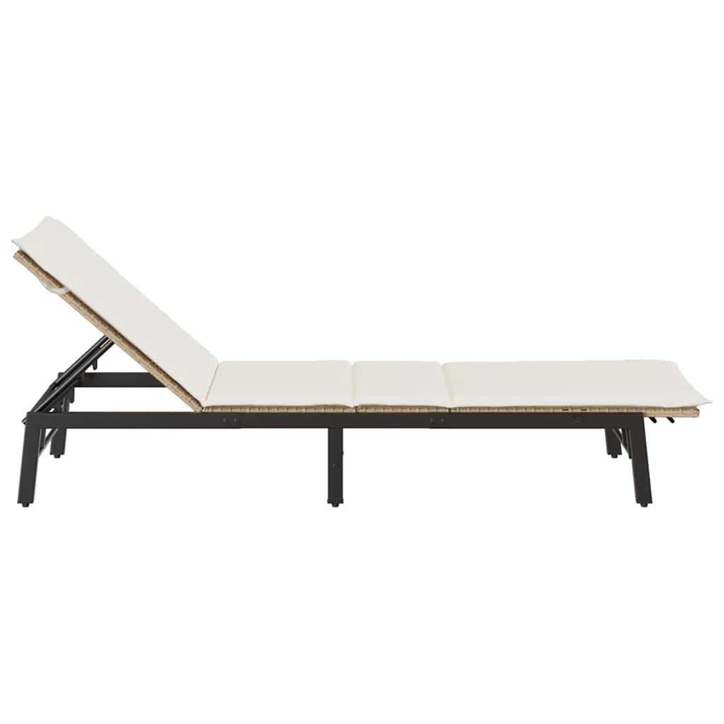 Ligstoel met kussen beige polyrotan is nu te koop bij PeponiXL, paradijselijk wonen!