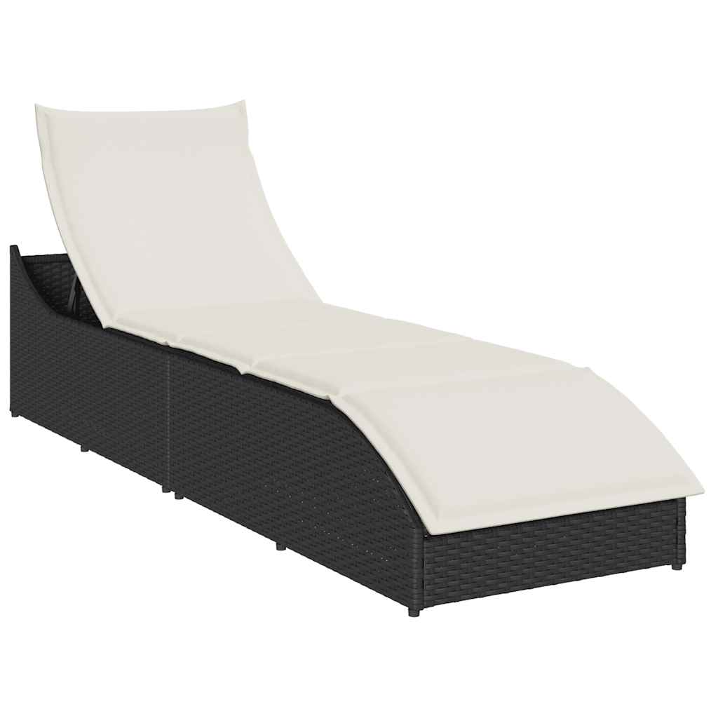 Ligstoel inklapbaar met kussen opbergruimte poly rattan zwart is nu te koop bij PeponiXL, paradijselijk wonen!