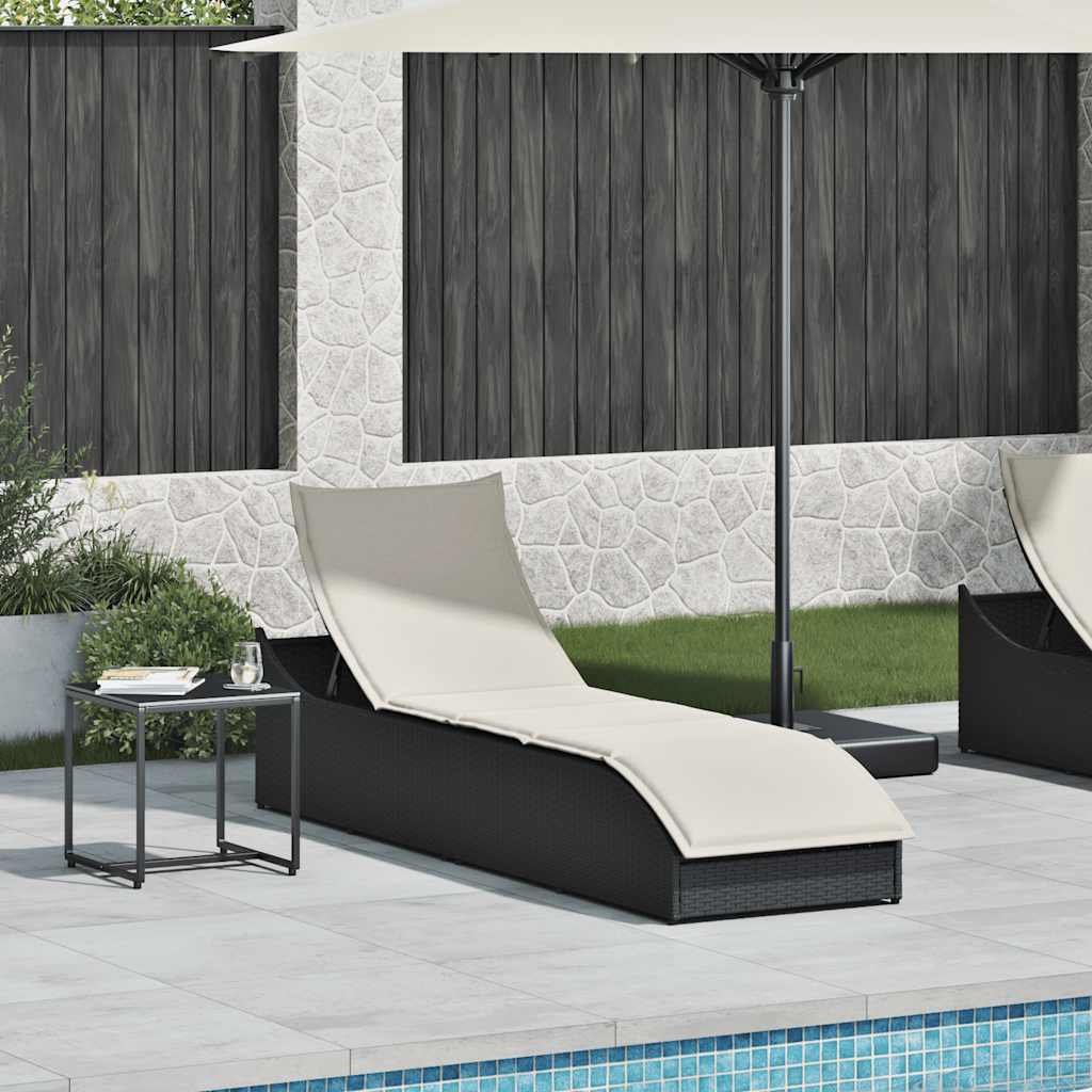 Ligstoel inklapbaar met kussen opbergruimte poly rattan zwart is nu te koop bij PeponiXL, paradijselijk wonen!