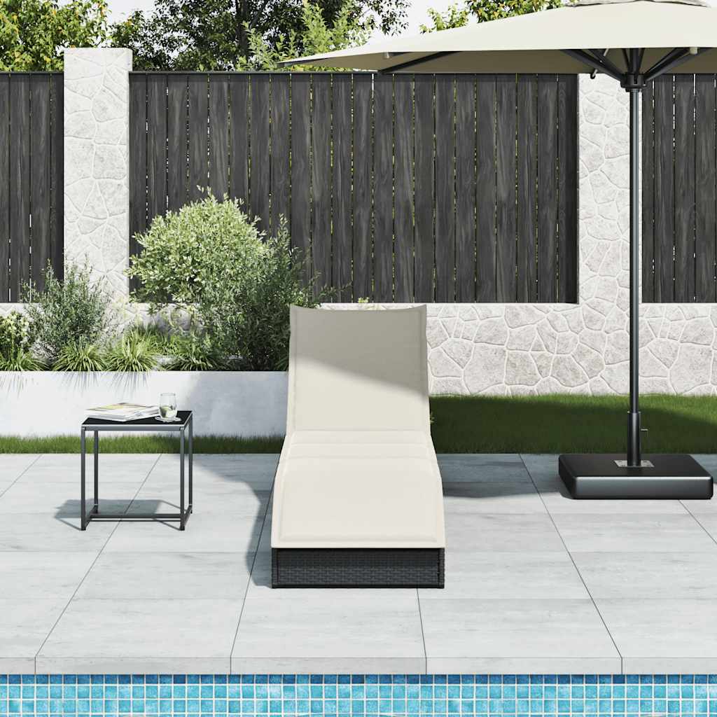 Ligstoel inklapbaar met kussen opbergruimte poly rattan zwart is nu te koop bij PeponiXL, paradijselijk wonen!