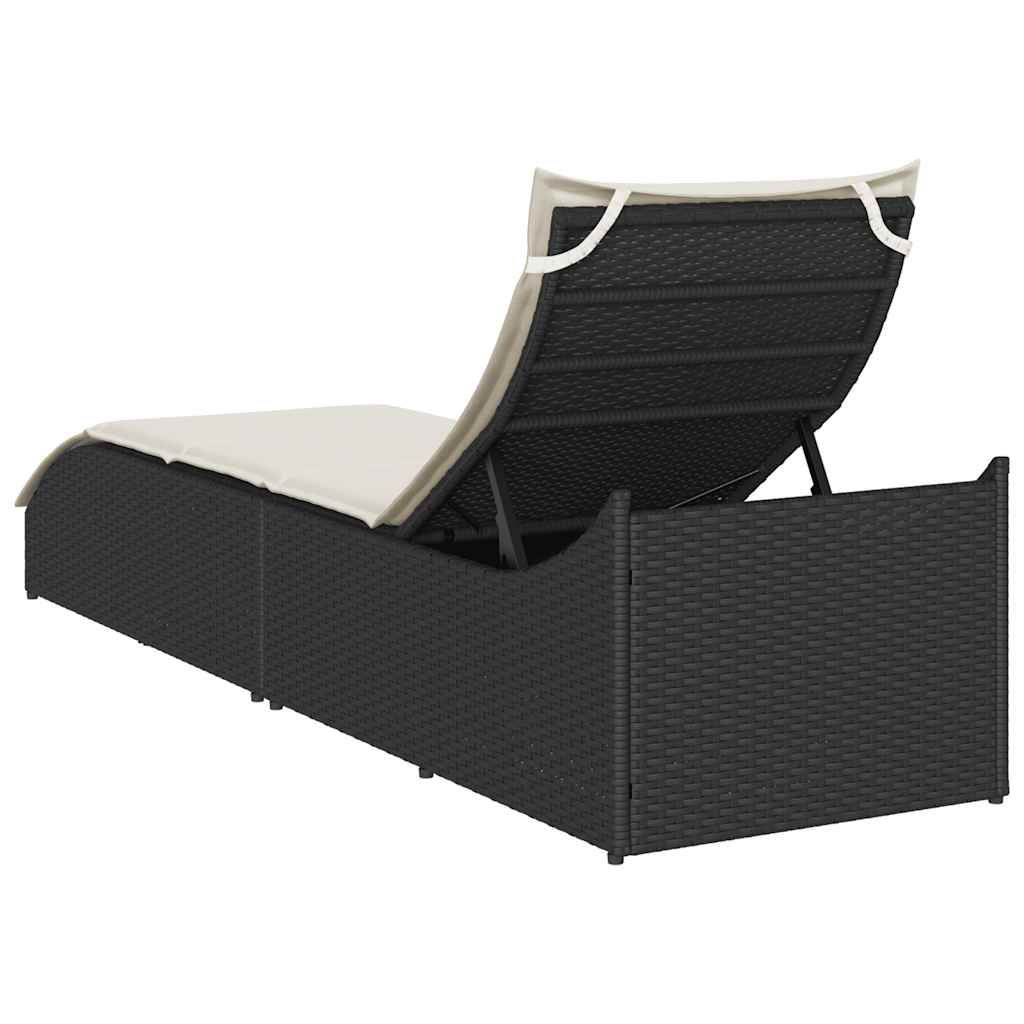 Ligstoel inklapbaar met kussen opbergruimte poly rattan zwart is nu te koop bij PeponiXL, paradijselijk wonen!