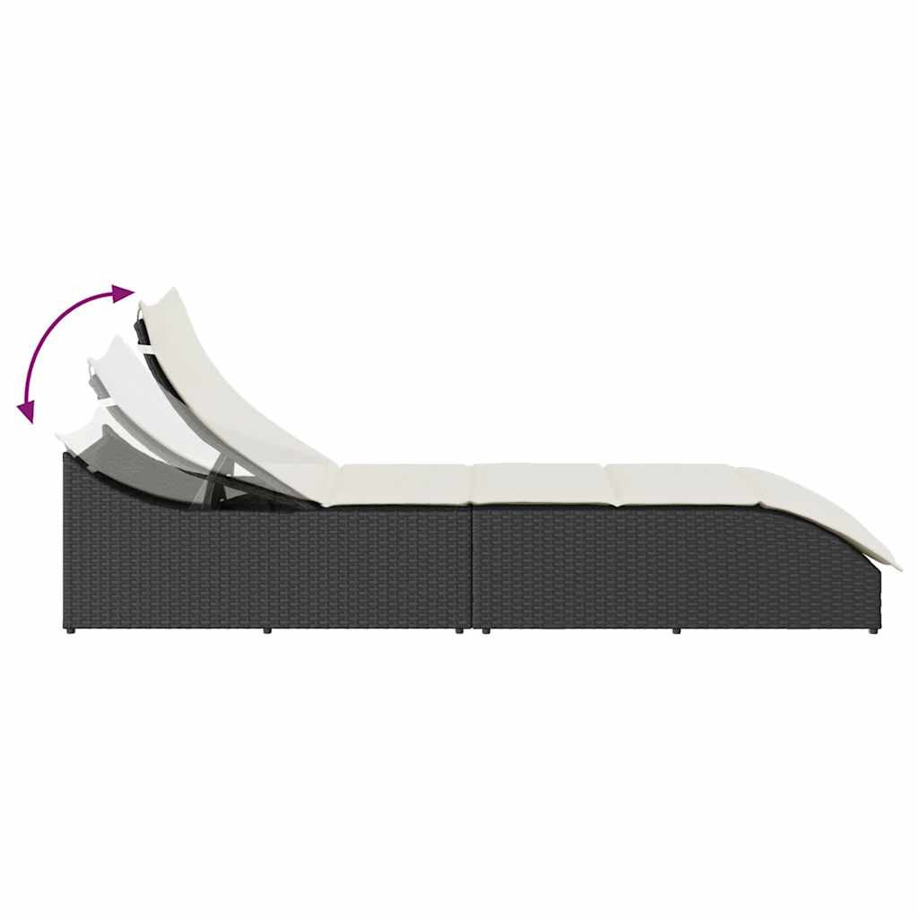 Ligstoel inklapbaar met kussen opbergruimte poly rattan zwart is nu te koop bij PeponiXL, paradijselijk wonen!