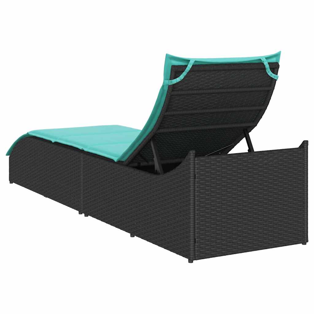 Ligstoel inklapbaar met kussen opbergruimte poly rattan zwart is nu te koop bij PeponiXL, paradijselijk wonen!