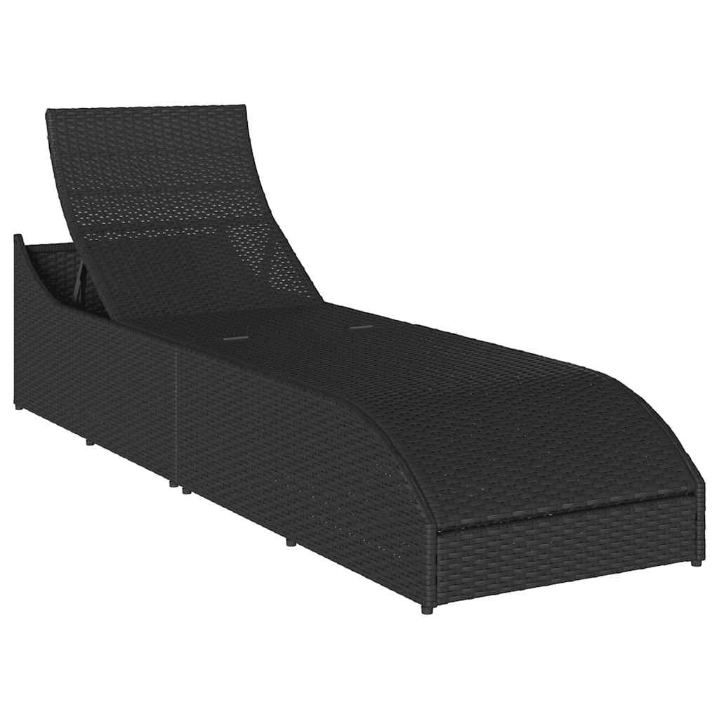 Ligstoel inklapbaar met kussen opbergruimte poly rattan zwart is nu te koop bij PeponiXL, paradijselijk wonen!