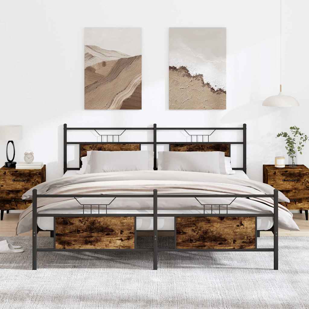 Bedframe zonder matras metaal gerookt eikenkleurig 183x213 cm is nu te koop bij PeponiXL, paradijselijk wonen!