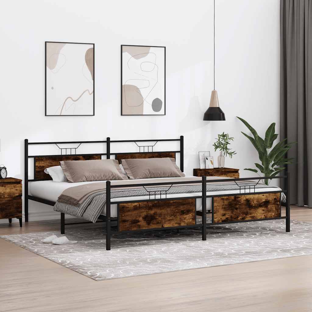 Bedframe zonder matras metaal gerookt eikenkleurig 193x201 cm is nu te koop bij PeponiXL, paradijselijk wonen!