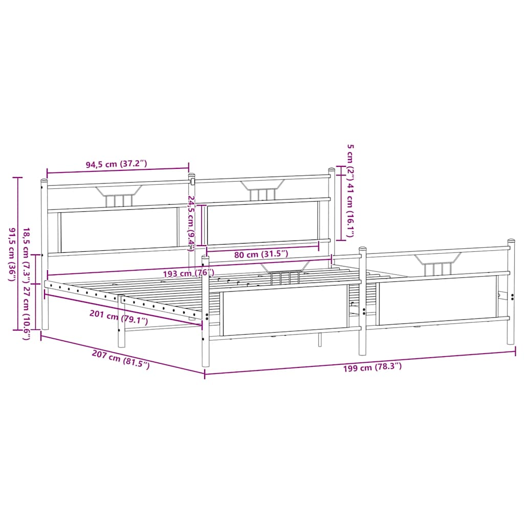Bedframe zonder matras metaal gerookt eikenkleurig 193x201 cm is nu te koop bij PeponiXL, paradijselijk wonen!