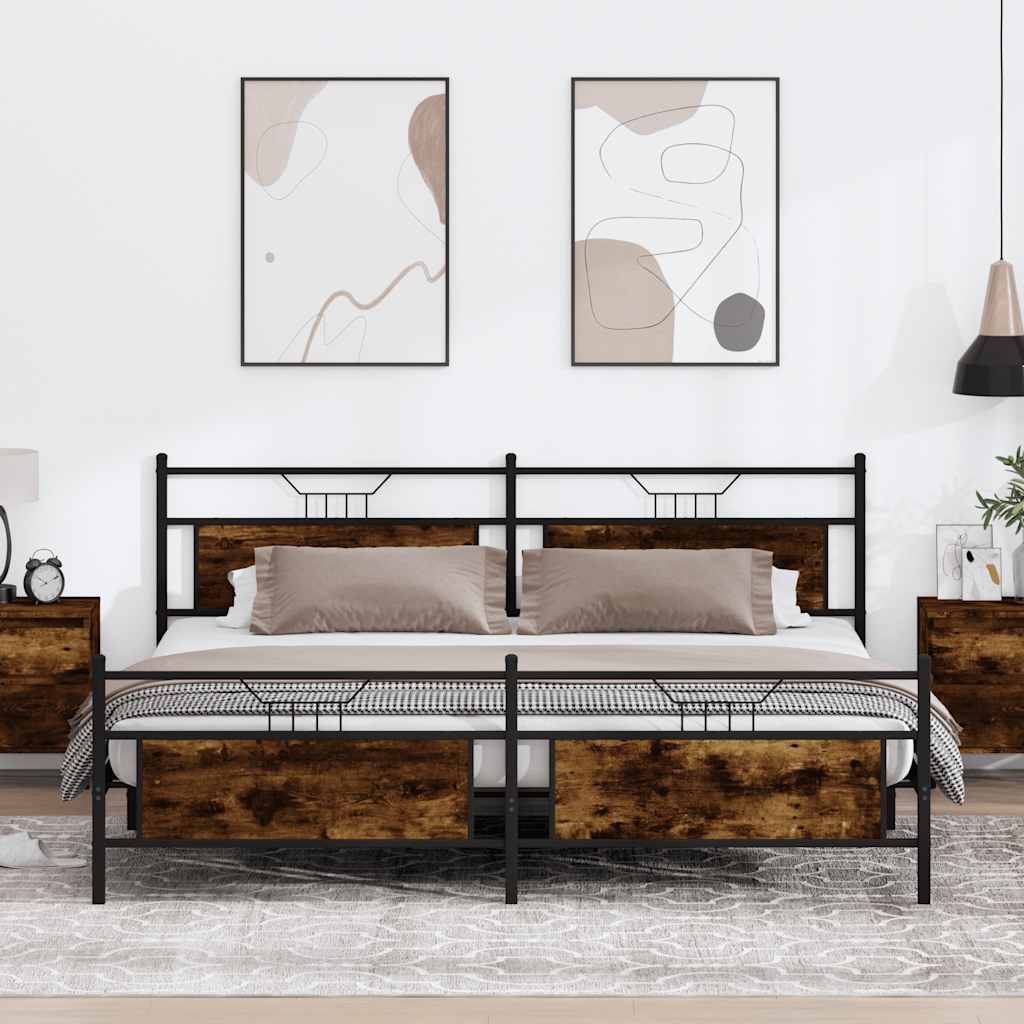 Bedframe zonder matras metaal gerookt eikenkleurig 193x201 cm is nu te koop bij PeponiXL, paradijselijk wonen!
