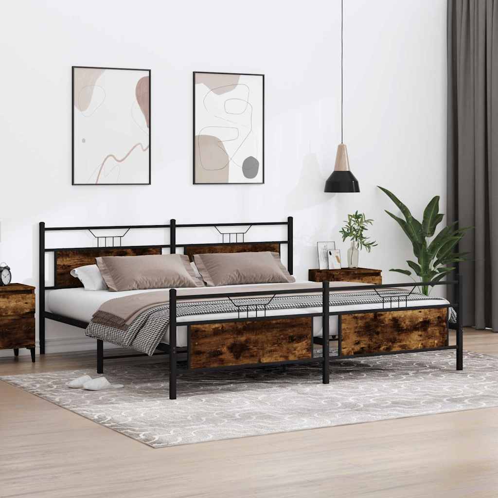 Bedframe zonder matras metaal gerookt eikenkleurig 200x200 cm is nu te koop bij PeponiXL, paradijselijk wonen!